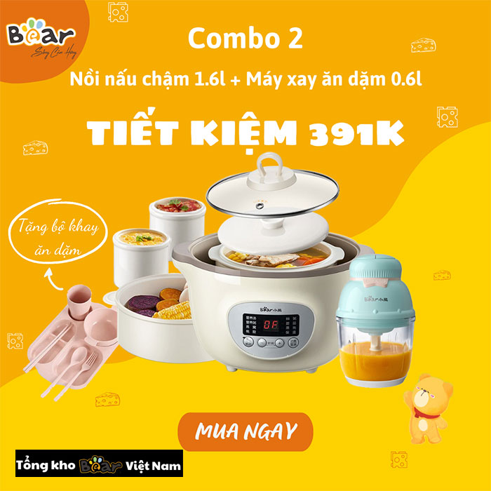 Combo 2: Nồi nấu chậm 1.6L + Máy xay ăn dặm 0.6L GR-B06V1