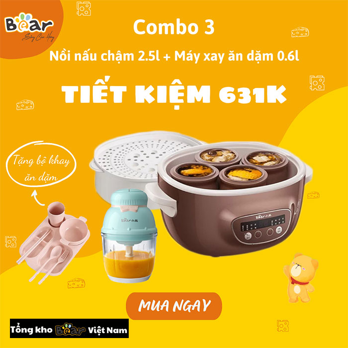 Combo 3: Nồi nấu chậm 2.5L (DDZ-C25R6) + Máy xay ăn dặm 0.6L (GR-B06V1)